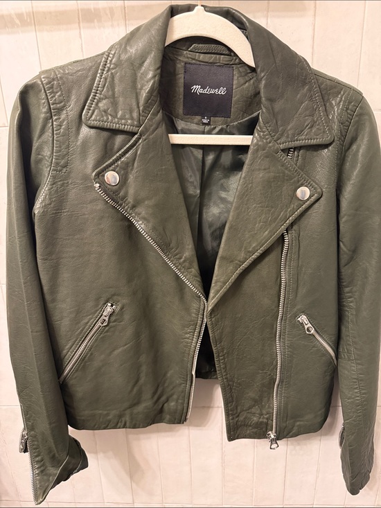 Madewell Jackets & Blazers - Madewell Olive Green Leather Moto Jacket